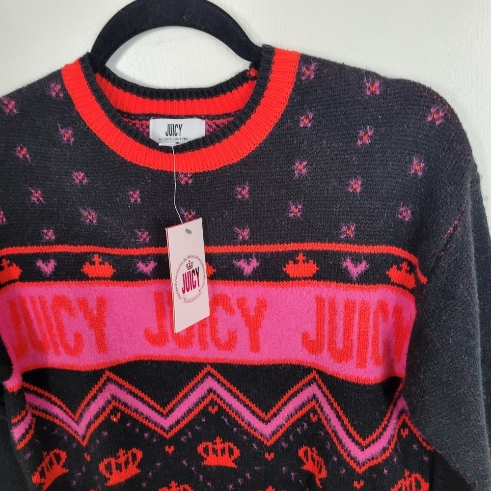 Juicy Couture Spellout Logo Chevron Crowns Sweater Small NWT Regal LiquoriceY2K - Picture 10 of 17